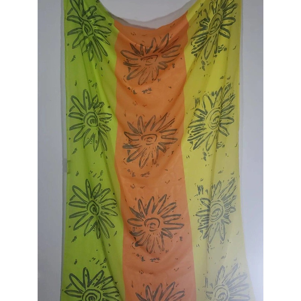 Anne Cole Collection Sheer 34" x 58" Scarf Sarong Floral Yellow Orange Green